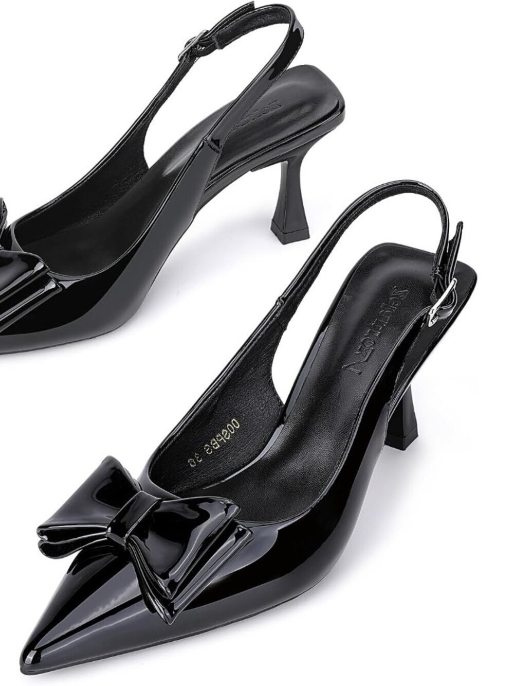 Women's Black Pointed Toe Slingback Kitten Heels Sandal Buckle Strap